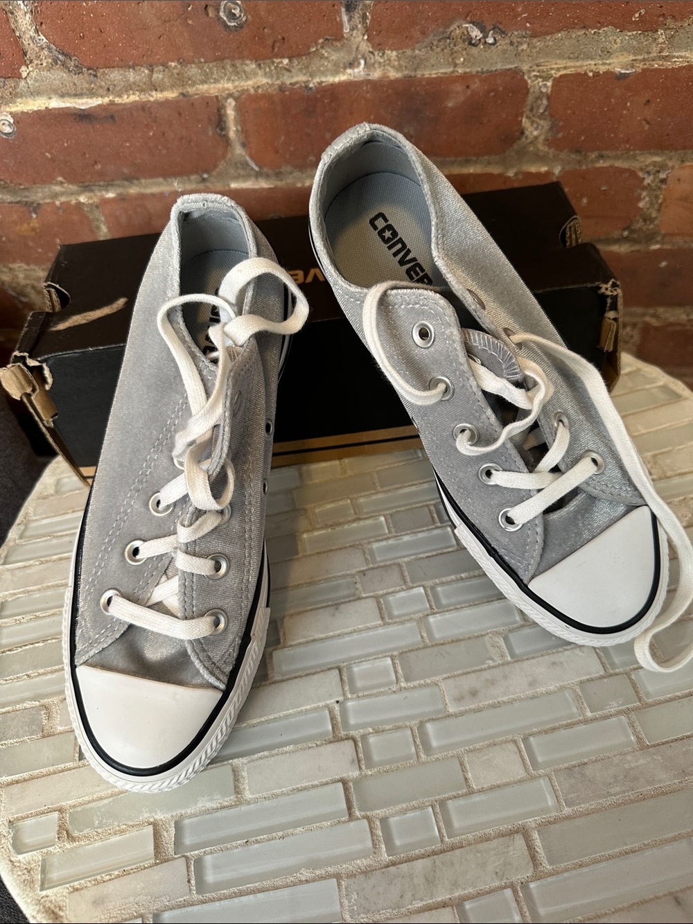 Converse Low-Top Sneakers in Light Gray and White